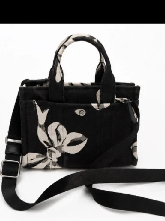 Coach Floral Canvas Mini Tote Crossbody Bag Black White Turnlock Logo