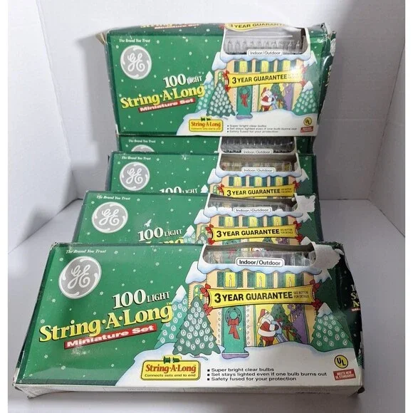 GE 100 Light String-A-Long Miniature Indoor Outdoor Christmas, Vintage Set Of 5