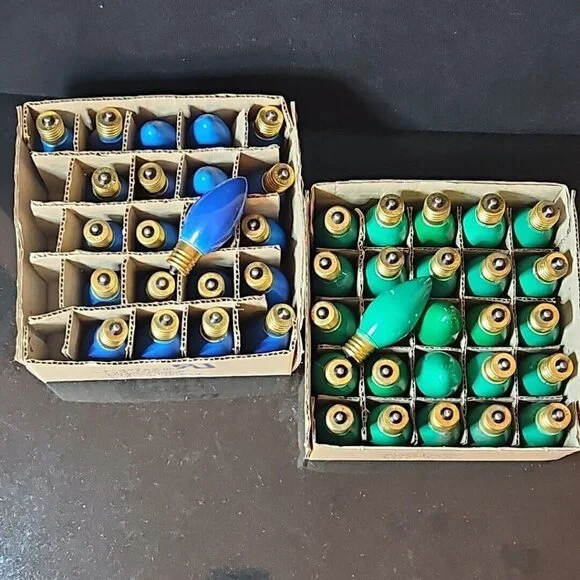 Vintage Christmas Light Lot of 46 C9 Replacement Outdoor String Bulbs Green Blue