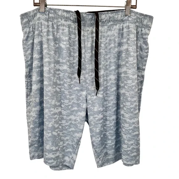 Zelos Mens XXL Blue Digital Camo Athletic Shorts Gym Training Drawstring 1598