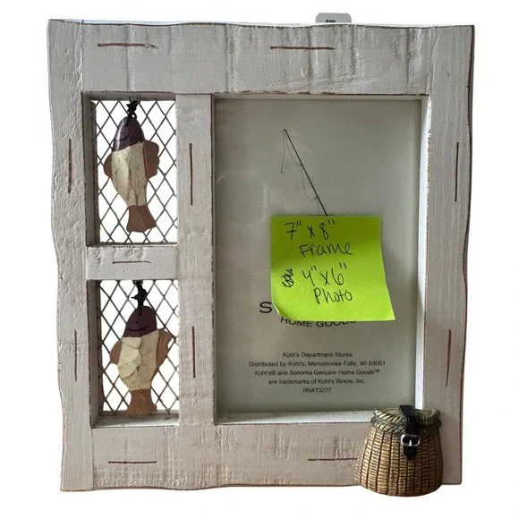 Sonoma Goods for Life Fishing Picture Frame Rustic‎ Wood 4x6 Distressed White