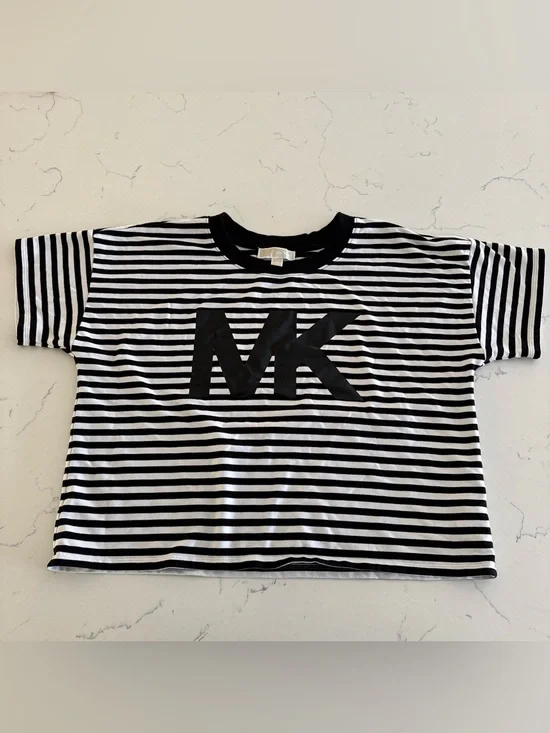 Michael Kors Boxy T-Shirt black with striped w MK logo short sleeve top
