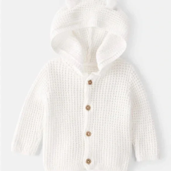 Carter's Hooded Animal Ears White Knit Hooded Baby Sweater
