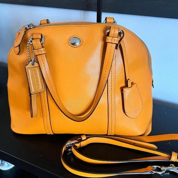 Coach Peyton Pumpkin Spice Orange Leather Domed Satchel