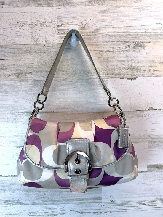 Coach Soho Purple Gray Op Art Satin Shoulder Bag Silver Buckle Hobo Purse