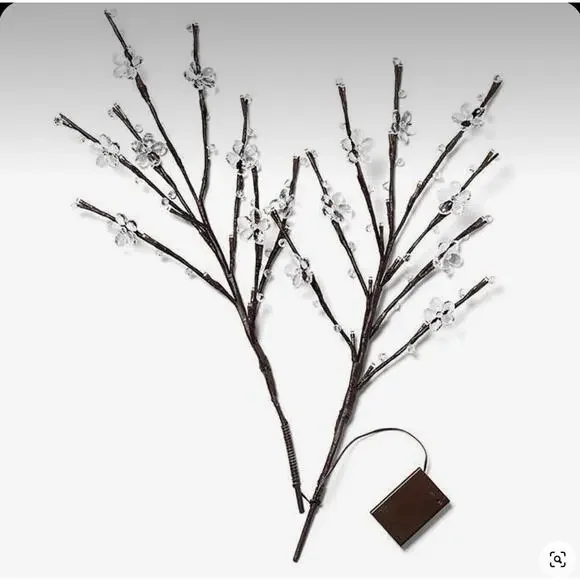 Avon Light Up‎ LED Lighted Branches Pack Clear White Floral W/ Beads 24in NEW