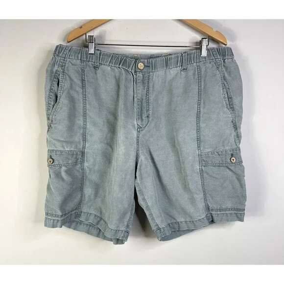 Tommy Bahama Relax Linen Blend Cargo Shorts Mens XXL Stretch Drawstring Green