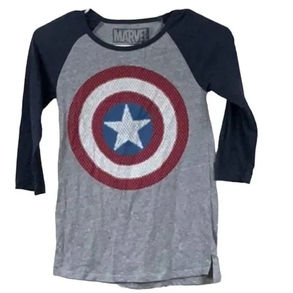 Marvel Captain America Baseball Tee Raglan Sleeve Graphic Print Tee XS Adult