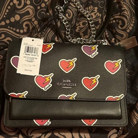 Coach Black Bag with Colorful Heart Design NWT.
