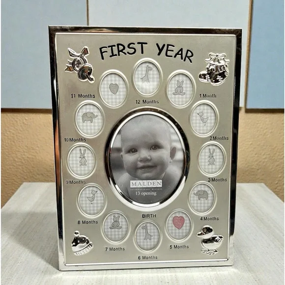 Baby's First Year 13 Photos Picture Frame Silver Tone Free Standing Keepsake