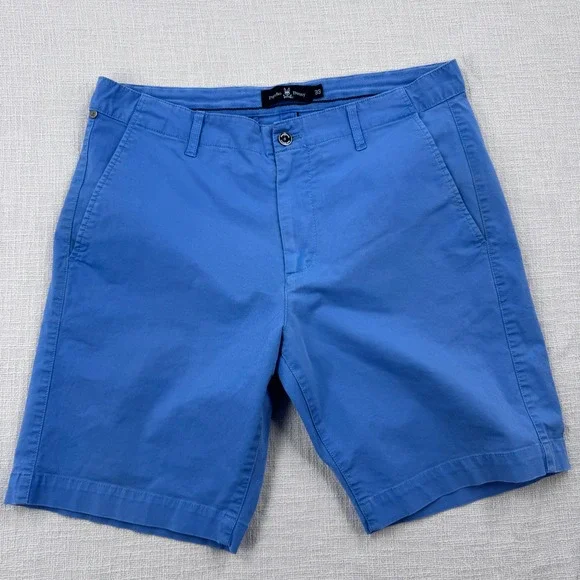 Psycho Bunny Mens 33 Light Blue Chino Shorts Flat Front Cotton Blend B6R790P1CE