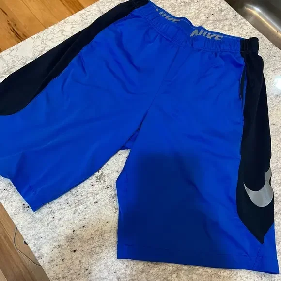 Nike Mens Dri-FIT Basketball Shorts Blue Black Reflective Swoosh 10 Inch Inseam