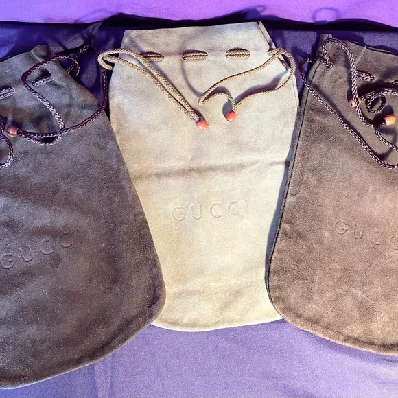 Vintage, Rare Gucci Brown and Tan Suede Dust Bags Trio