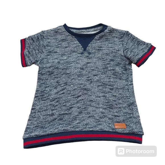 *7 For All Mankind Navy Blue Marled Short Sleeve Top Henley Size 24 Month