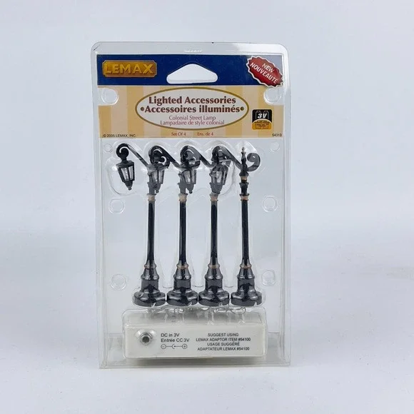 Set of 4 Lemax 2005 Lighted Coventry‎ Accessories illumines 3V Colonial Street