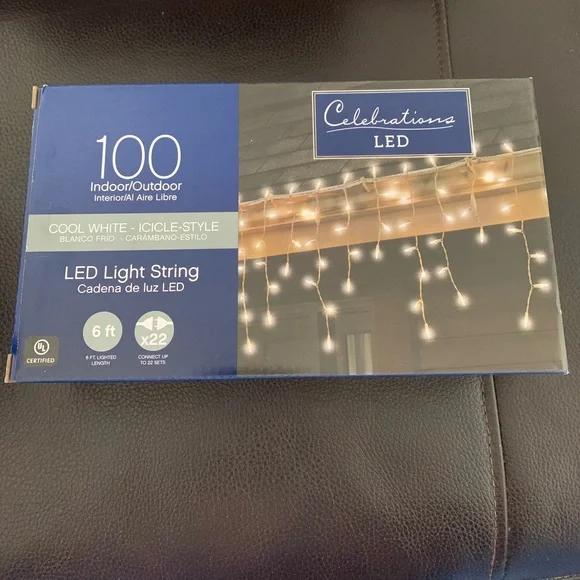NOS ICICLE STYLE 100 count Cool White Christmas Lights Celebrations LED Tested