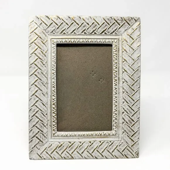 Nicole Miller Home Distressed White Gold 5x7 Picture Frame Textured Beach Farm