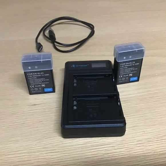 Artman EN-EL25 EN-EL25A Battery 2-Pack 1600mAh and USB-C LCD Dual Charger Nikon
