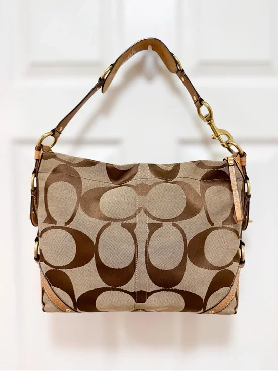 Coach Carly (Slim) Signature Jacquard Leather Trim Large Hobo Shoulder Bag Y2K