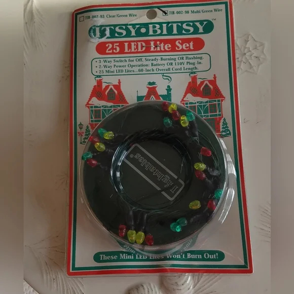 Vintage Itsy Bitsy 25 Led Lite Set Multi Color Green Wire 60