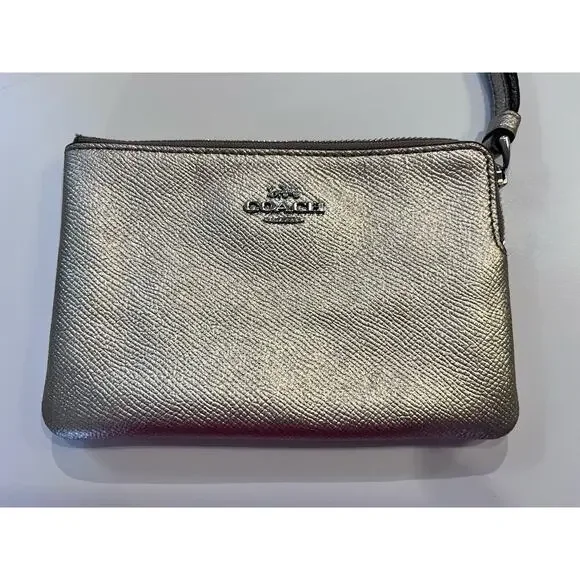 Coach Gold Wristlet Shimmer Glam Small Flat Clutch 6”X4”Party