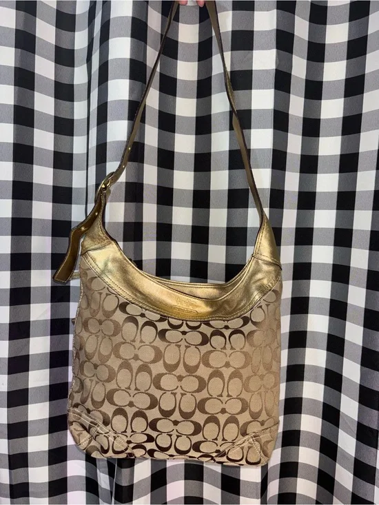 Coach Bleecker Signature Canvas and Gold Shoulder Bag 2008