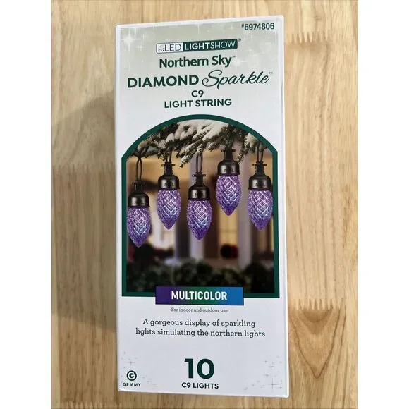 Gemmy Northern Sky Diamond Sparkle Multicolor LED String Light 10 x C9 - 10.5 Ft