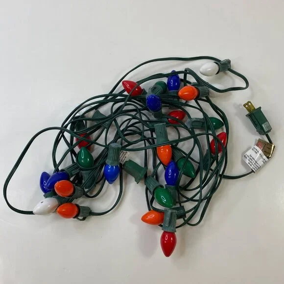 Vintage Multi-Color C7 Christmas String Lights 25 Bulbs 25' Green Wire Holiday