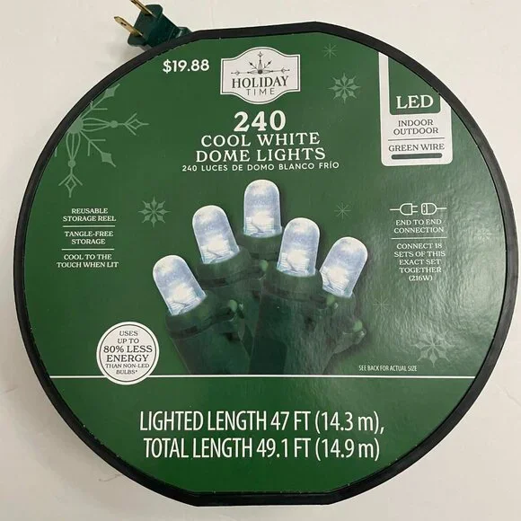 New ! 240-Count Cool White LED Dome Christmas Lights with Green Wire, 49.1'