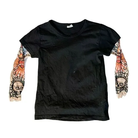 Jr Grunge Tatoo-Sleeve T-Shirt, Sz 110 (4-5)
