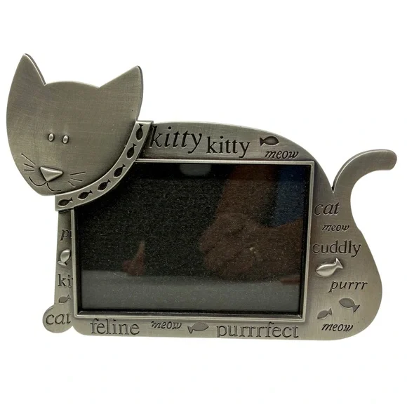Fetco Kitty Cat Silver Metal Frame Purrrfect Meow Freestanding Cat Shape Frame