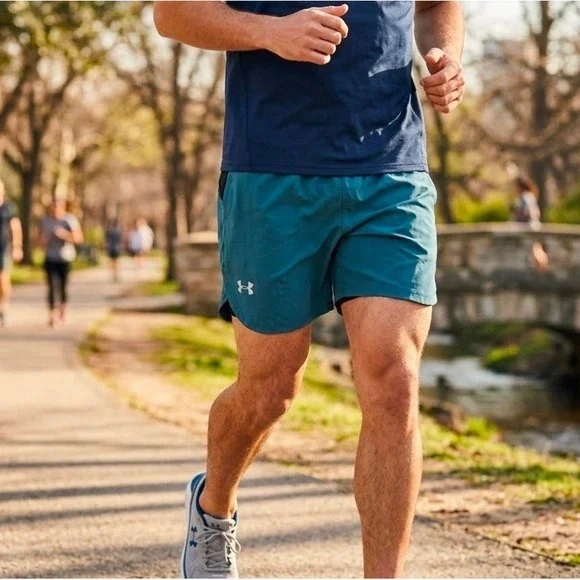 Under Armour Mens 3XL Stretch Woven Running Shorts Teal Zip Pocket Performance