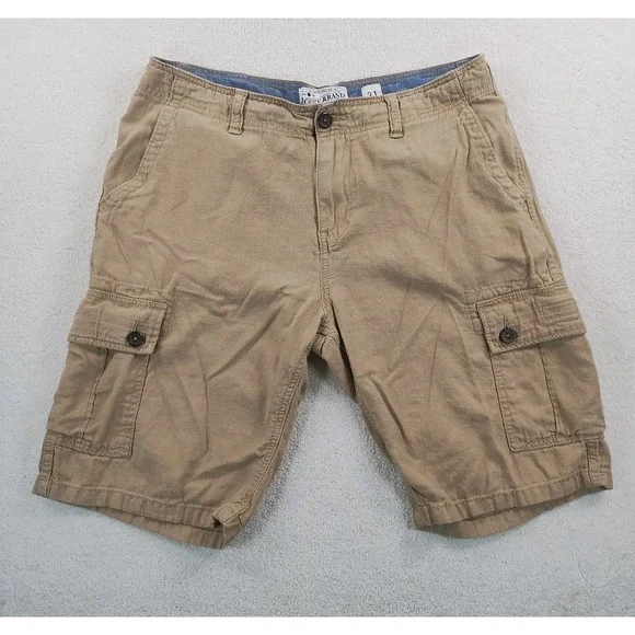 Lucky Brand Linen BlendCargo Shorts Men's 33 Khaki Relaxed Fit Utility Casual