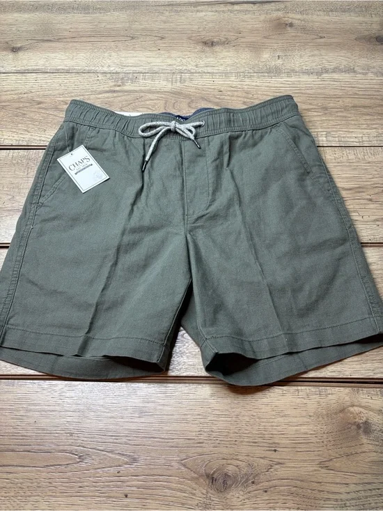 Men’s Chaps Seacoast Wash Linen Blend Olive Green Shorts Size Medium NWT