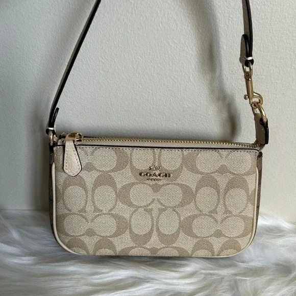 Coach Nolita 19 Light Khaki Ivory Signature Canvas Wristlet Bag Excellent
