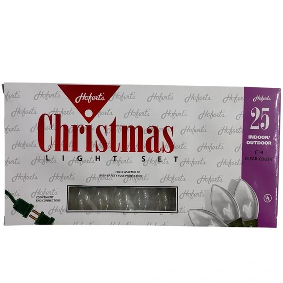 25 Light C9 Clear Christmas String Light Set Green Wire End to End Hoferts New