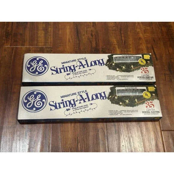 Lot of (2) Vintage GE Miniature Style String-A-Long Christmas Light Sets - NOS!