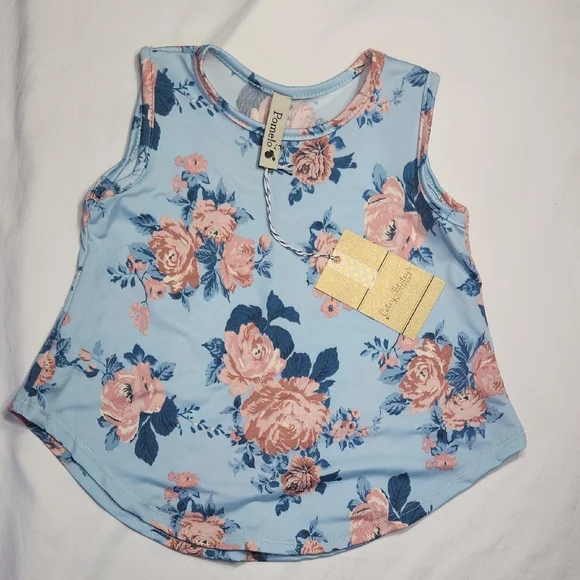 Pomelo Girls Floral Tank Top – Blue & Pink Roses – Size 4T – NWT