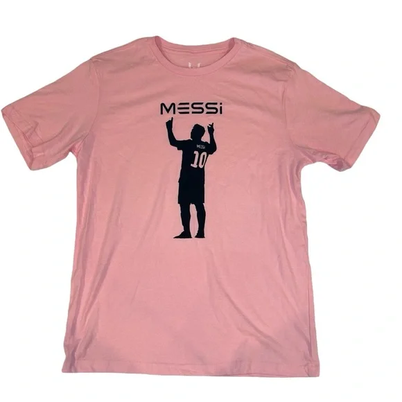 Pink Messi #10 Soccer Silhouette T-shirt Unisex Youth XL NWT