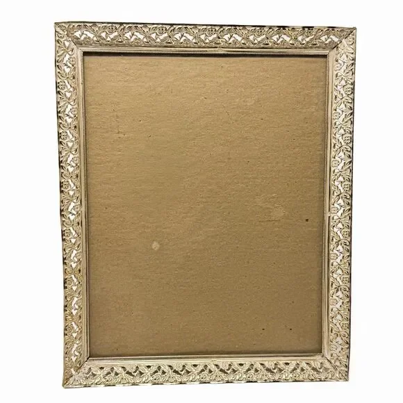 Vintage Photo Frame Ornate Filigree Metal Gold 8x10 MCM Hollywood Regency