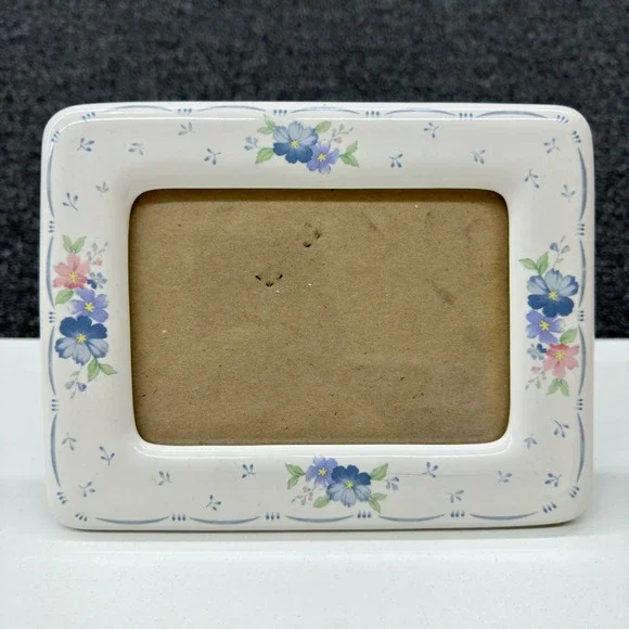 Vintage Ceramic Floral Picture Frame White Blue Purple Pink Flowers Cottagecore