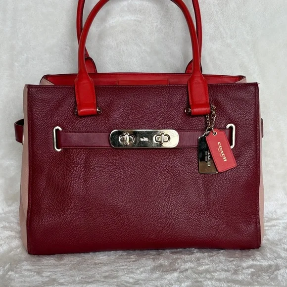 Coach Swagger Carryall Colorblock Pebbled Leather Satchel Bag