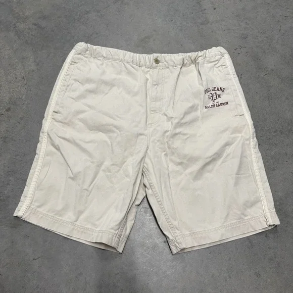 Ralph Lauren Men's Shorts XXL Biege Polo Jeans Co Drawstring 40x11 Cotton‎