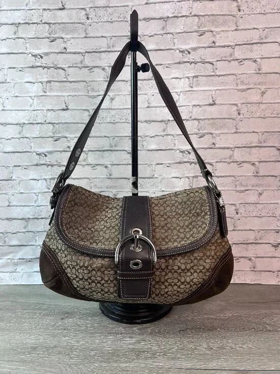Coach F10926 Vintage Medium Soho Black Leather & Signature C Canvas Shoulder