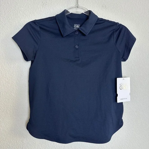 Athleta Girl Navy Blue School Day Polo Shirt Short Sleeve Size M 8-10 Uniform