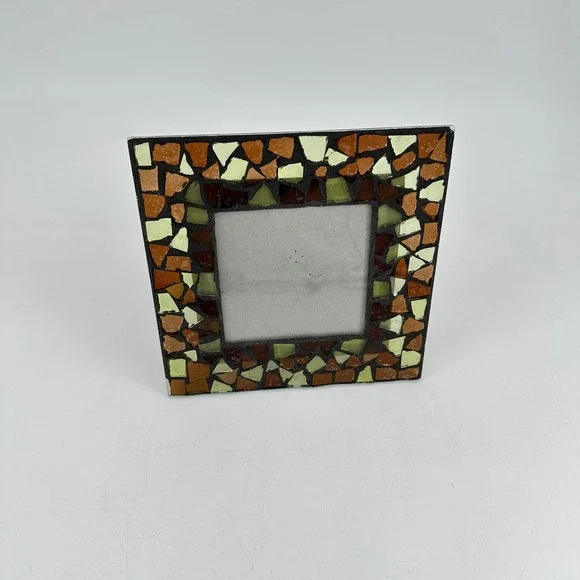 Mosaic Stained Glass Picture Frame 4x4 Square Amber Brown Green Earthy Boho Deco