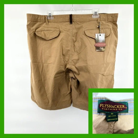 Flyshacker Men's 40 Shorts NWT Dark Khaki Cotton Canvas Outdoor Cargo Hike Work