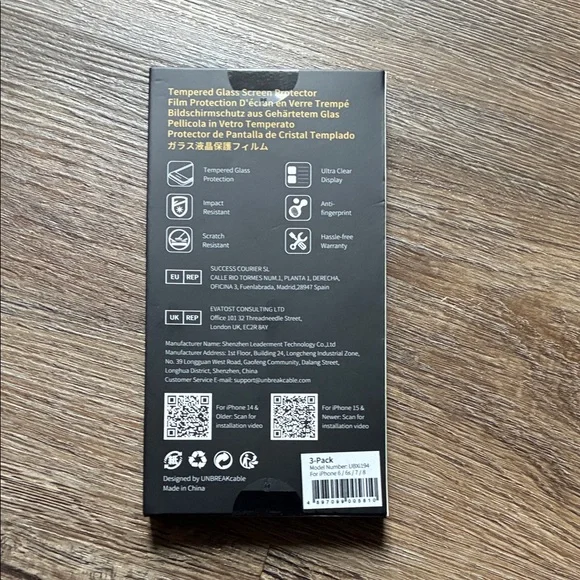 UNBREAKcable Tempered Glass Screen Protector 3-Pack for IPhone 6/6S/7/8
