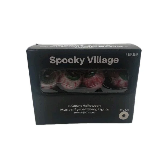 Spooky Village 8 Count Halloween Musical Eyeball String Lights. New in Box.