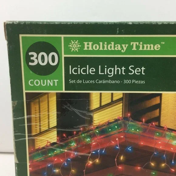 Holiday Time 300 Christmas 18 Ft Multicolor Bulbs White Wire Icicle Light Set